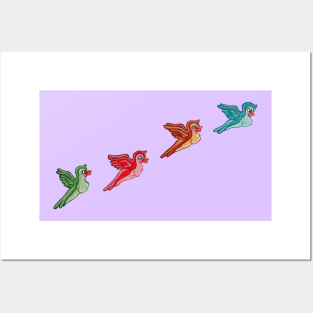 Colorful Spring Cartoon Birds Posters and Art